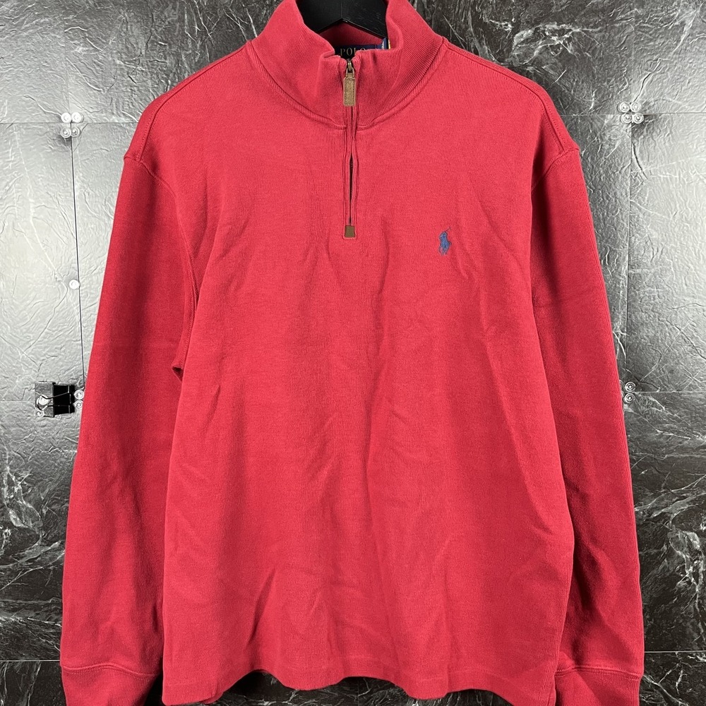 Polo Ralph Lauren Men's Red Estate Rib Fleece Quarter Sweatshirt Large